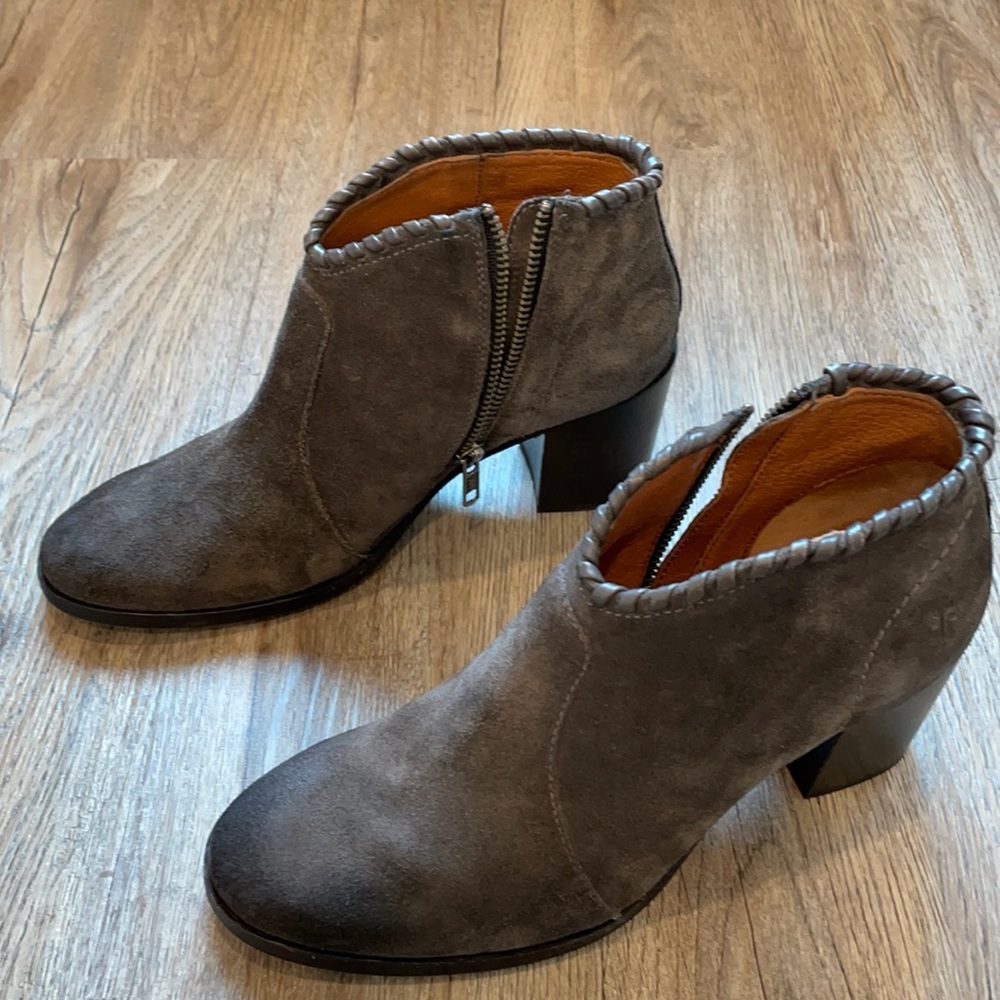 Frye gray leather booties.